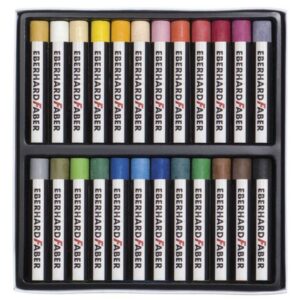 Komplet pastela različitih boja marke Eberhard Faber uredno poređan u kutiji.