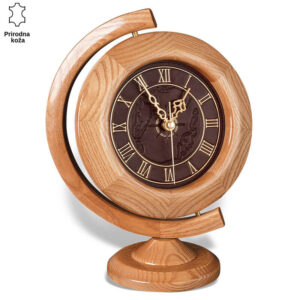 Drveni zidni sat sa rimskim brojevima i kožnom pozadinom