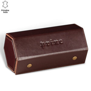 KUTIJA ZA SATOVE 2 Zatvorena kutija za satove braon boje, sa princ leather natpisom na njemu
