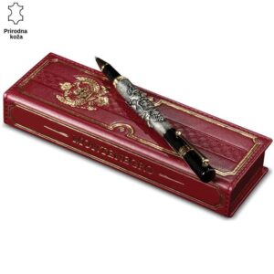 Princ Leather crvena futrola od prirodne kože sa dekorativnom olovkom sa zmajevim detaljima.