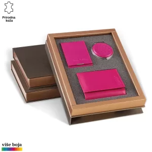 TRODELNI KOŽNI ŽENSKI SET 3 Poklon set od prave kože u pink boji