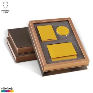 TRODELNI KOŽNI ŽENSKI SET 8 Žuti kožni set koji sadrži futrolu za kartice