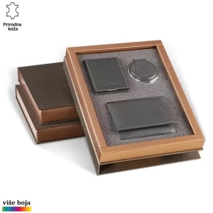 TRODELNI KOŽNI ŽENSKI SET 4 Poklon set Princ Leather sa crnim kožnim novčanikom i futrolom za kartice