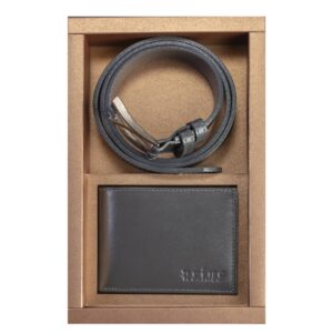 Muski dvodelni poklon set. Princ leather set novcanik i kais sive boje.