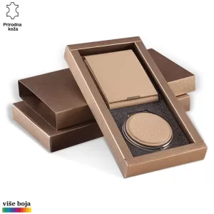 Elegantni poklon set od prirodne kože u svetlo braon boji