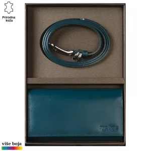 DVODELNI KOŽNI ŽENSKI SET NOVČANIK I KAIŠ 4 Kožni set u poklon kutiji