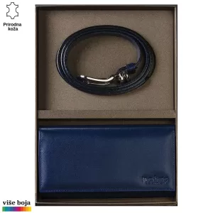 DVODELNI KOŽNI ŽENSKI SET NOVČANIK I KAIŠ 8 Set plavog kožnog novčanika i kaiša Princ Leather
