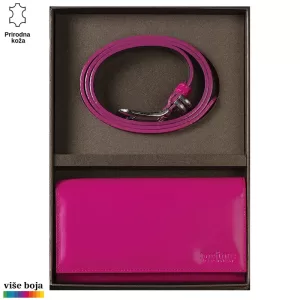 DVODELNI KOŽNI ŽENSKI SET NOVČANIK I KAIŠ 6 Kožni set u poklon kutiji koji sadrži ljubičasti kaiš i novčanik