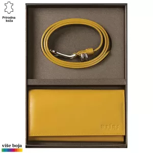 DVODELNI KOŽNI ŽENSKI SET NOVČANIK I KAIŠ 11 Kaiš i novčanik od žute kože