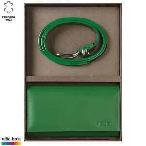 DVODELNI KOŽNI ŽENSKI SET NOVČANIK I KAIŠ 10 Zeleni kožni kaiš i novčanik u poklon kutiji