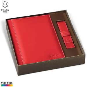 Crvena kožna futrola i kaiš za olovku brenda Princ Leather.