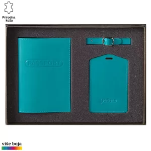 Set za putovanja od prirodne kože u tirkiznoj boji