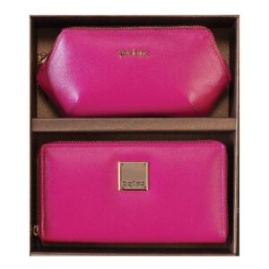 Roze kožna torbica i novčanik brenda Princ Leather u elegantnoj kutiji.