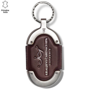 HOTELSKI PRIVEZAK OD KOŽE 1 Kožni privezak sa natpisom "Kraljevi Čardaci Spa Kopaonik" i metalnim okvirom