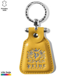 Žuti kožni privesak sa srebrnim detaljima i logoom Princ Leather na vrhu.