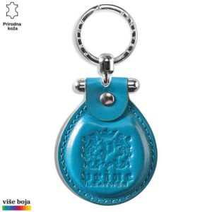 Privjesak od prirodne kože u plavoj boji sa logom Princ Leather.