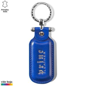 PRIVEZAK OD KOŽE PRAVOUGAONI 10 Plavi kožni privezak sa metalnim prstenom