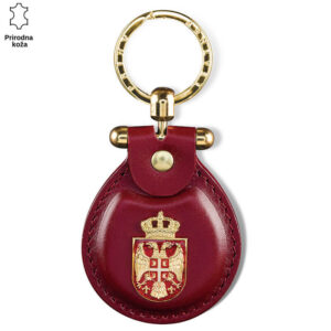 Crveni kožni privesak sa zlatnim srpskim grbom