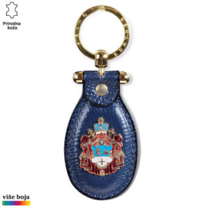 PRIVEZAK OD KOŽE SA GRBOM PATRIJARŠIJE 5 Plavi kožni privezak sa zlatnim prstenom i grbom