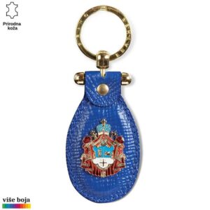PRIVEZAK OD KOŽE SA GRBOM PATRIJARŠIJE 4 Plavi kožni privezak sa zlatnim prstenom i grbom u crvenim i plavim bojama