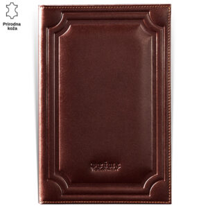 Ravni smeđi kožni rokovnik sa elegantnim utisnutim ivicama. Brend: Princ Leather.