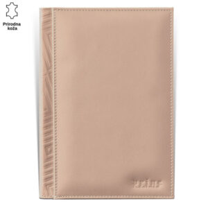 Bež kožna fascikla sa ugraviranim uzorkom i brendom Princ Leather.