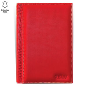 Crvena kožna futrola sa ugraviranim motivom sa leve strane