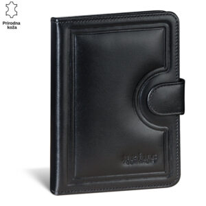 Crna kožna futrola sa utisnutim logom "Princ Leather".