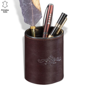 Kožni držač za olovke sa ugraviranim detaljem i umetnutim perom