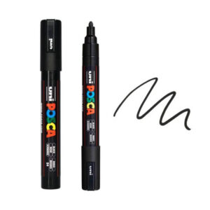 UNI POSCA MARKER PC-5M 5 Crni Posca marker sa zatvorenim i otvorenim poklopcem