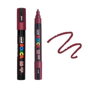 UNI POSCA MARKER PC-5M 7 Posca tamnocrveni marker sa skicom na beloj pozadini.