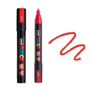 UNI POSCA MARKER PC-5M 8 Crni i crveni Posca marker sa crvenim potezom.