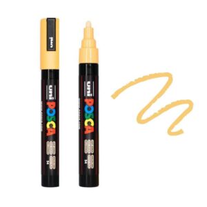 UNI POSCA MARKER PC-5M 35 Žuti Posca marker sa poklopcem i iscrtanim linijama.