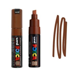 UNI POSCA MARKER PC-8K 25 Smeđi Posca marker sa poklopcem i prikazom iscrtane linije.