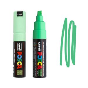 UNI POSCA MARKER PC-8K 32 Dva zelena Posca markera sa prikazom ostavljenog traga.