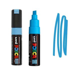 UNI POSCA MARKER PC-8K 33 Plavi Posca marker sa širokim vrhom i tragovi plave boje.