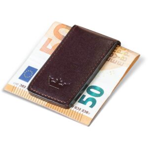 Smeđa kožna štipaljka za novac sa logom brenda Princ Leather