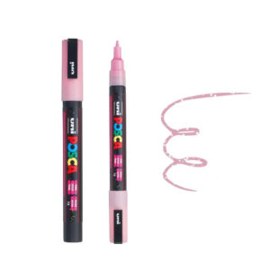 UNI POSCA MARKER PC-3ML 5 Roze Posca marker sa poklopcem prikazuje nijansu iscrtanu na beloj pozadini.