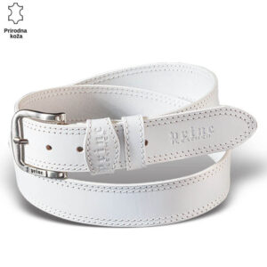 Beli kožni kaiš sa metalnom kopčom
