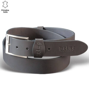 Crni kožni kaiš brenda Princ Leather sa metalnom kopčom.