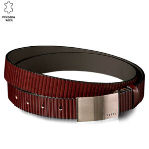 Tamnosmeđi kožni kaiš sa vertikalnim prugama i srebrnom kopčom