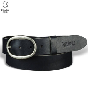 Crni kožni kaiš sa ovalnom metalnom kopčom