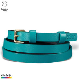 USKI ŽENSKI KOŽNI KAIŠ 218 13 Tirkizni kožni kaiš sa zlatnom kopčom