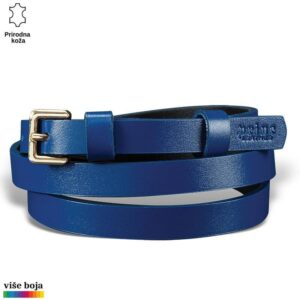 USKI ŽENSKI KOŽNI KAIŠ 218 4 Plavi kožni kaiš od Princ Leather brenda sa zlatnom kopčom.