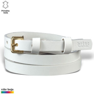 USKI ŽENSKI KOŽNI KAIŠ 218 15 Beli kožni kaiš sa zlatnom kopčom