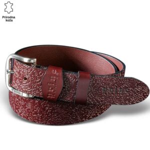 Reljefni kožni kaiš tamnocrvene boje sa izrezbarenim uzorkom