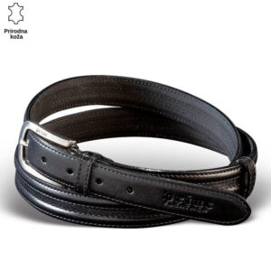 Crni kožni kaiš sa srebrnom kopčom brenda Princ Leather.