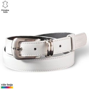 Beli kožni kaiš Princ Leather sa metalnom kopčom.