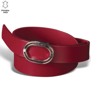 Crveni kožni kaiš sa srebrnom ovalnom kopčom