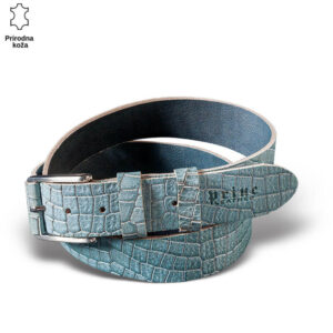 Elegantni kaiš od prirodne kože sa krokodilskim uzorkom plave boje